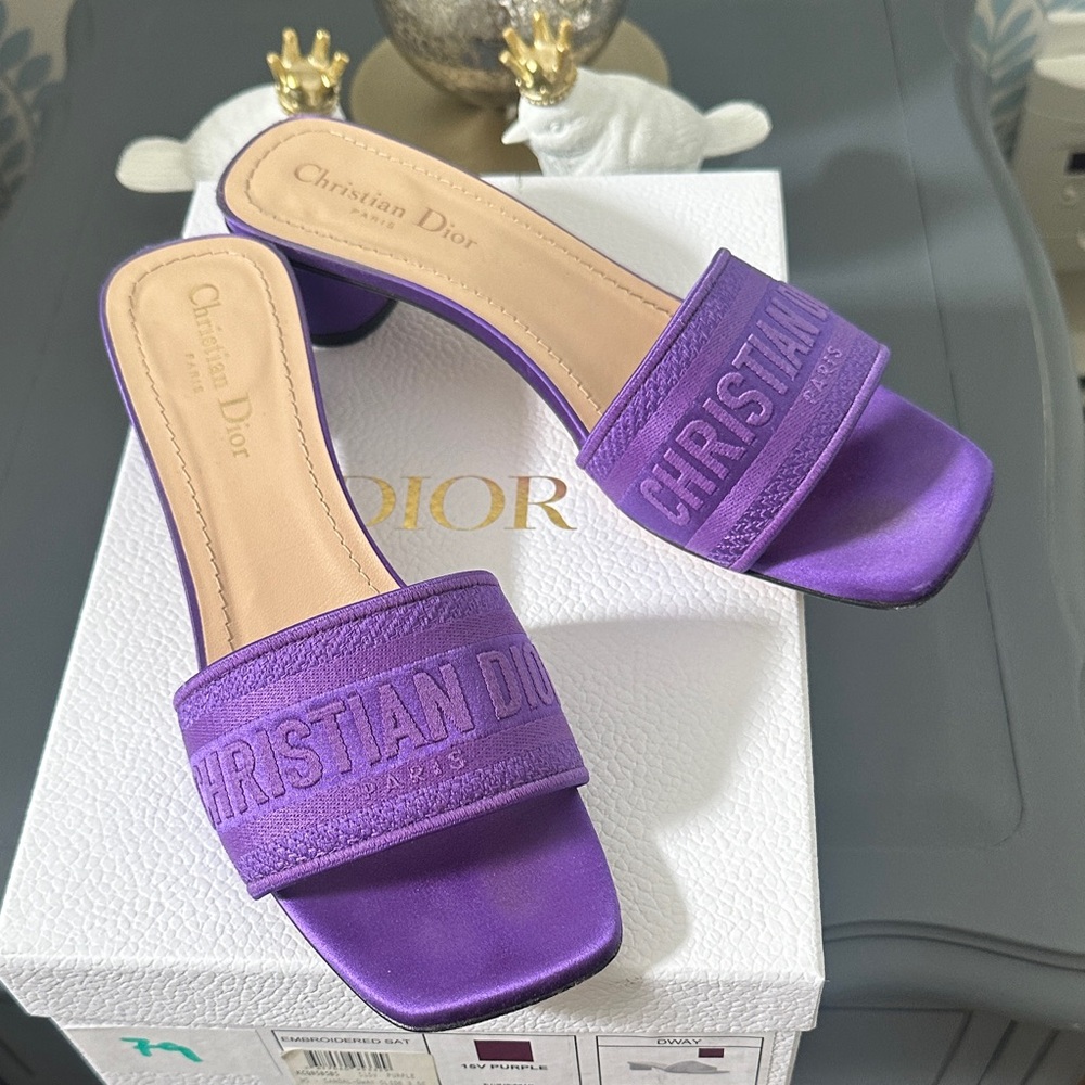 Dior Women's Purple satin Dway Slide Sandals size 39.5
